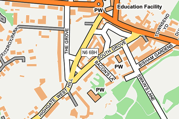 N6 6BH map - OS OpenMap – Local (Ordnance Survey)