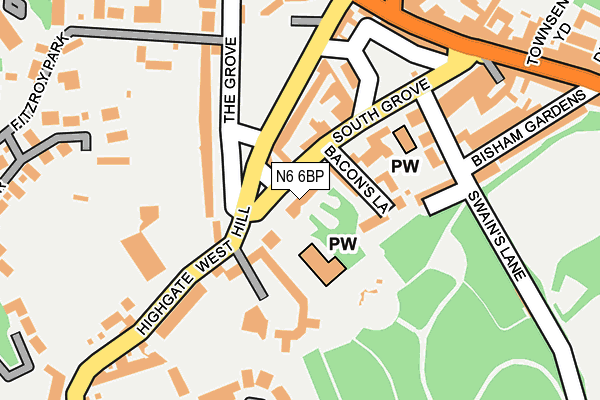 N6 6BP map - OS OpenMap – Local (Ordnance Survey)