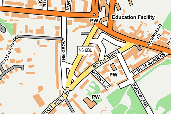 N6 6BU map - OS OpenMap – Local (Ordnance Survey)