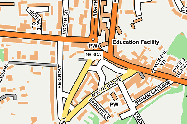 N6 6DA map - OS OpenMap – Local (Ordnance Survey)