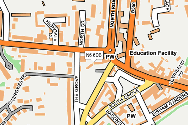 N6 6DB map - OS OpenMap – Local (Ordnance Survey)