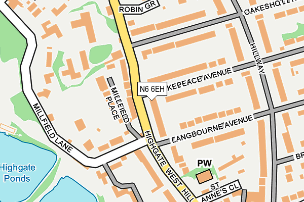 N6 6EH map - OS OpenMap – Local (Ordnance Survey)