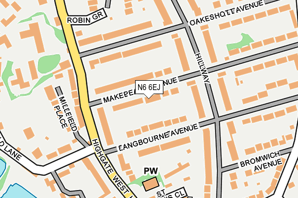 N6 6EJ map - OS OpenMap – Local (Ordnance Survey)