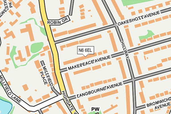 N6 6EL map - OS OpenMap – Local (Ordnance Survey)