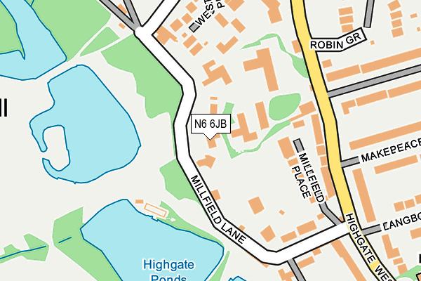 N6 6JB map - OS OpenMap – Local (Ordnance Survey)