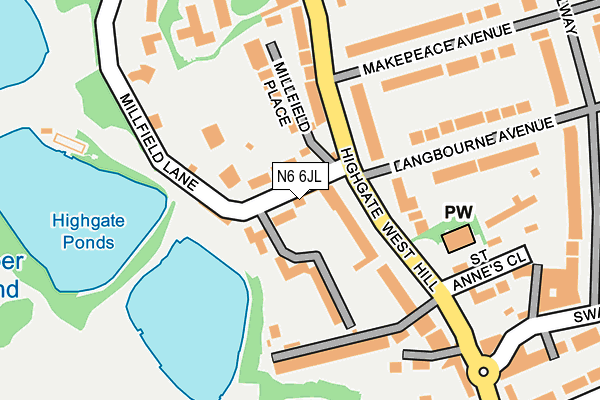 N6 6JL map - OS OpenMap – Local (Ordnance Survey)