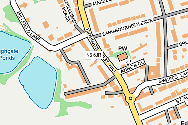 N6 6JR map - OS OpenMap – Local (Ordnance Survey)