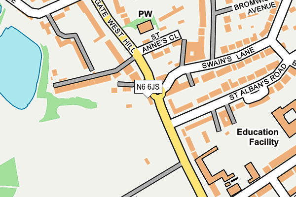 N6 6JS map - OS OpenMap – Local (Ordnance Survey)