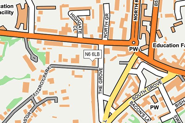 N6 6LB map - OS OpenMap – Local (Ordnance Survey)