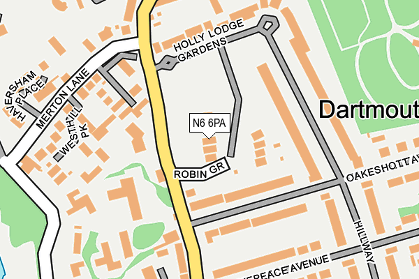 N6 6PA map - OS OpenMap – Local (Ordnance Survey)