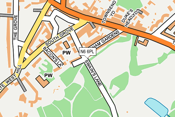 N6 6PL map - OS OpenMap – Local (Ordnance Survey)