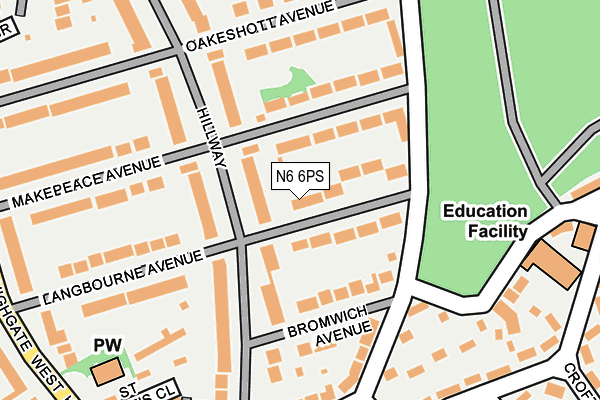 N6 6PS map - OS OpenMap – Local (Ordnance Survey)