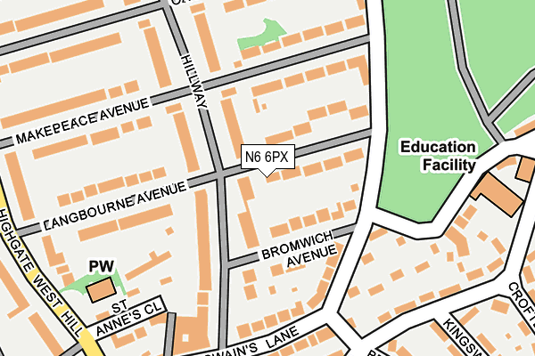 N6 6PX map - OS OpenMap – Local (Ordnance Survey)