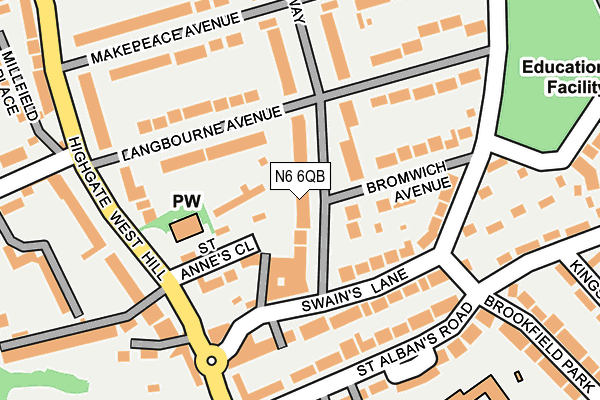 N6 6QB map - OS OpenMap – Local (Ordnance Survey)