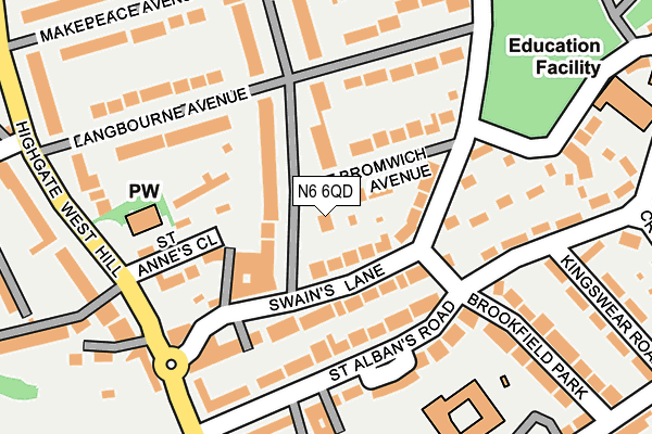 N6 6QD map - OS OpenMap – Local (Ordnance Survey)