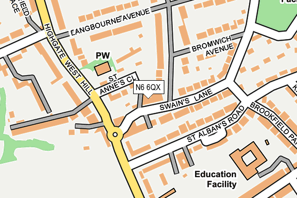 N6 6QX map - OS OpenMap – Local (Ordnance Survey)
