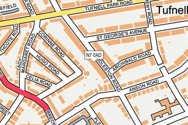 N7 0AD map - OS OpenMap – Local (Ordnance Survey)