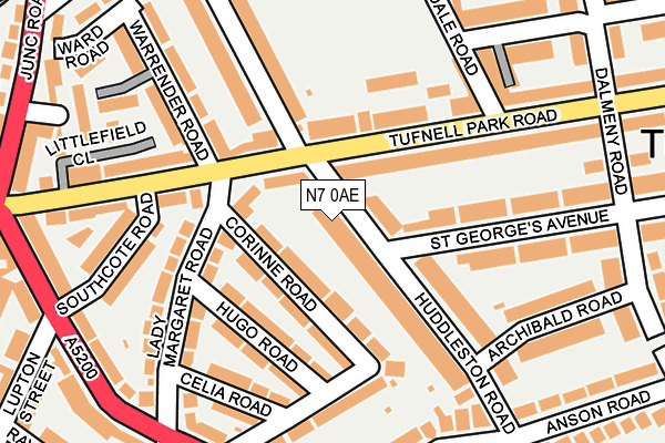 N7 0AE map - OS OpenMap – Local (Ordnance Survey)
