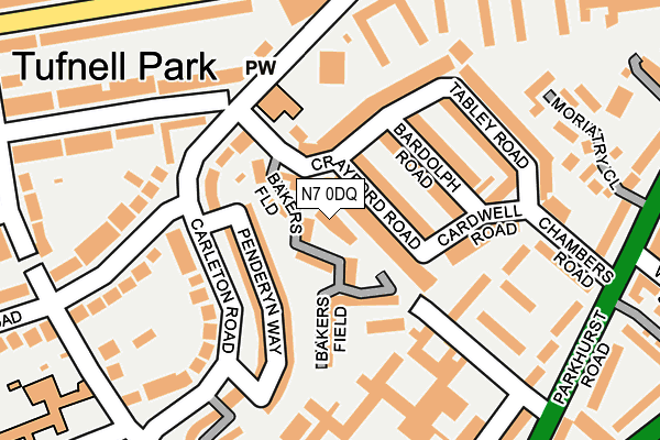 N7 0DQ map - OS OpenMap – Local (Ordnance Survey)