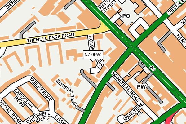 N7 0PW map - OS OpenMap – Local (Ordnance Survey)