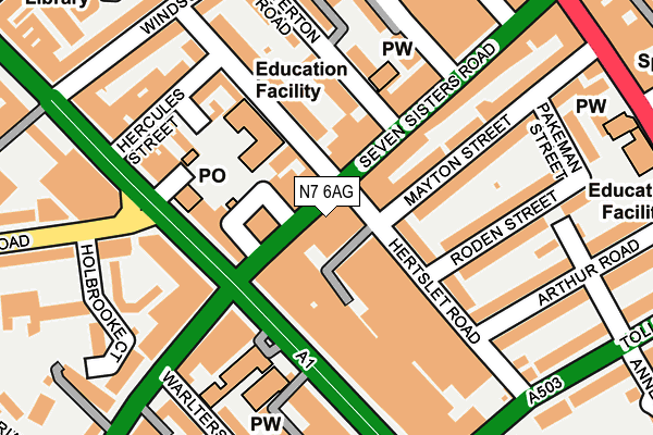 N7 6AG map - OS OpenMap – Local (Ordnance Survey)