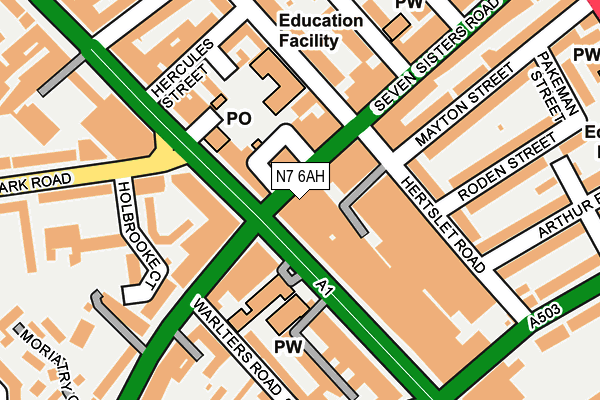 N7 6AH map - OS OpenMap – Local (Ordnance Survey)