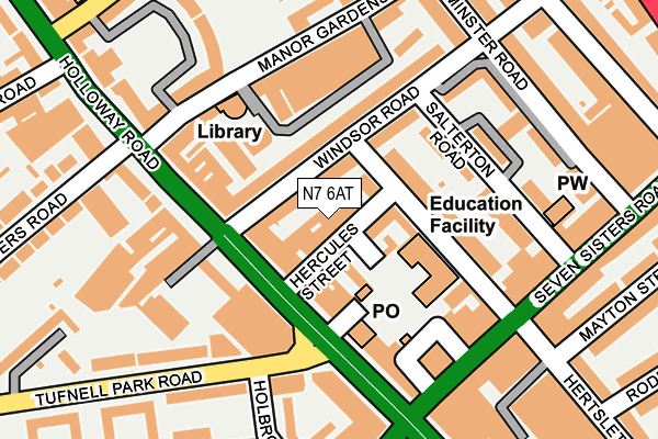 N7 6AT map - OS OpenMap – Local (Ordnance Survey)