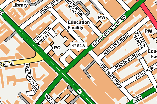 N7 6AW map - OS OpenMap – Local (Ordnance Survey)