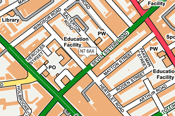 N7 6AX map - OS OpenMap – Local (Ordnance Survey)