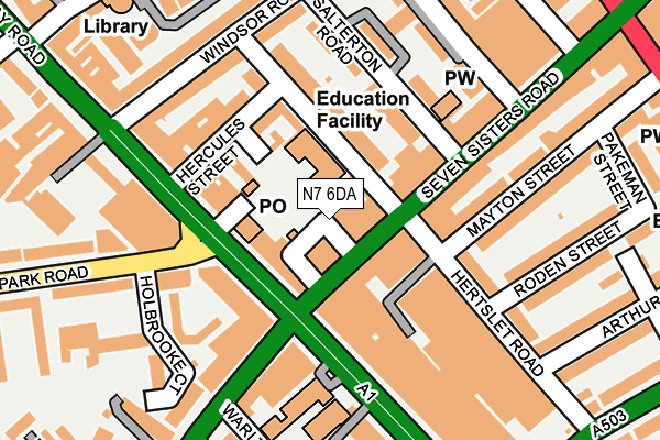 N7 6DA map - OS OpenMap – Local (Ordnance Survey)