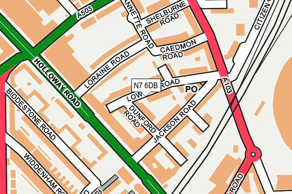 N7 6DB map - OS OpenMap – Local (Ordnance Survey)