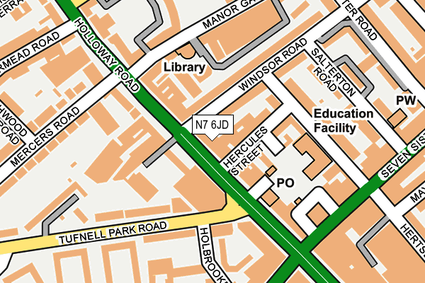 N7 6JD map - OS OpenMap – Local (Ordnance Survey)