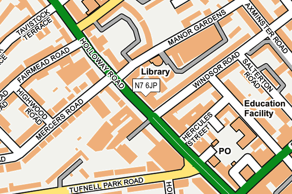 N7 6JP map - OS OpenMap – Local (Ordnance Survey)