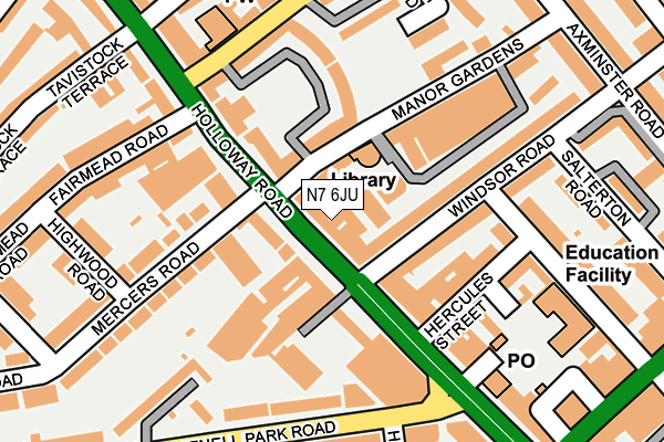 N7 6JU map - OS OpenMap – Local (Ordnance Survey)