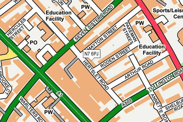 N7 6PJ map - OS OpenMap – Local (Ordnance Survey)