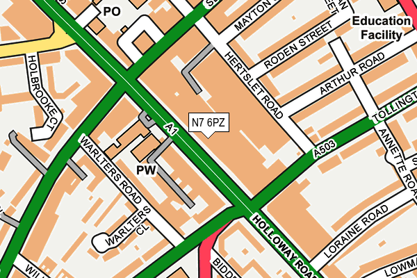 N7 6PZ map - OS OpenMap – Local (Ordnance Survey)