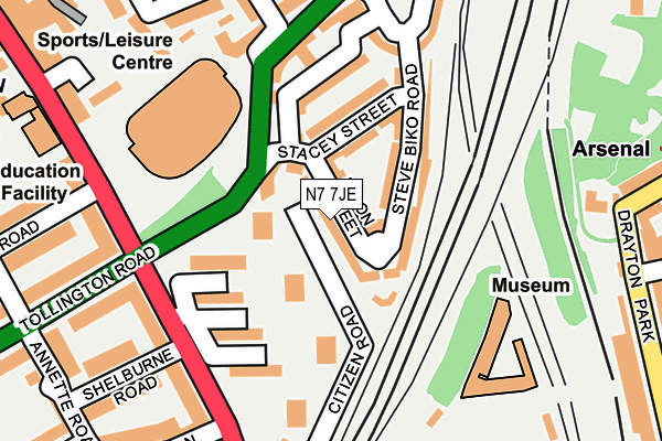 N7 7JE map - OS OpenMap – Local (Ordnance Survey)