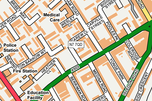 N7 7QD map - OS OpenMap – Local (Ordnance Survey)