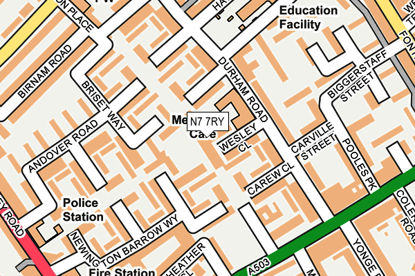 N7 7RY map - OS OpenMap – Local (Ordnance Survey)
