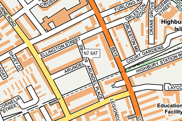 N7 8AT map - OS OpenMap – Local (Ordnance Survey)