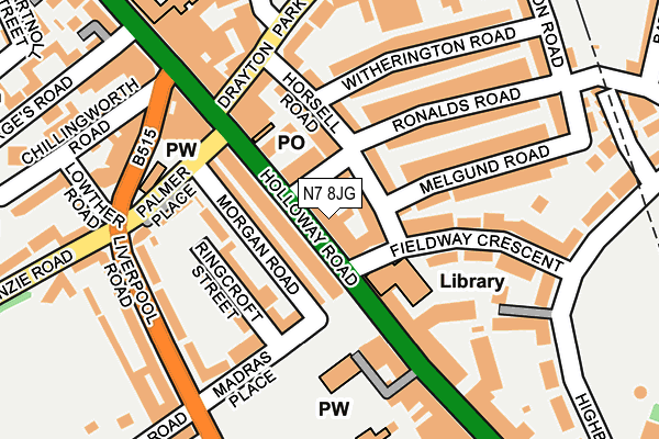 N7 8JG map - OS OpenMap – Local (Ordnance Survey)