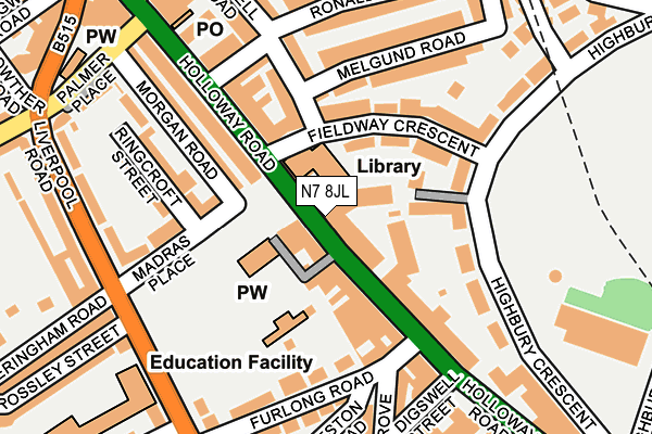 N7 8JL map - OS OpenMap – Local (Ordnance Survey)