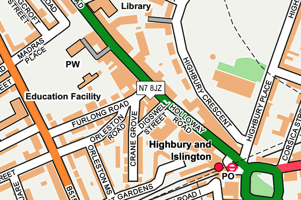 N7 8JZ map - OS OpenMap – Local (Ordnance Survey)