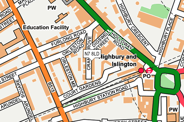 N7 8LD map - OS OpenMap – Local (Ordnance Survey)