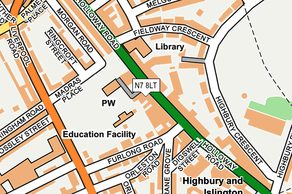 N7 8LT map - OS OpenMap – Local (Ordnance Survey)