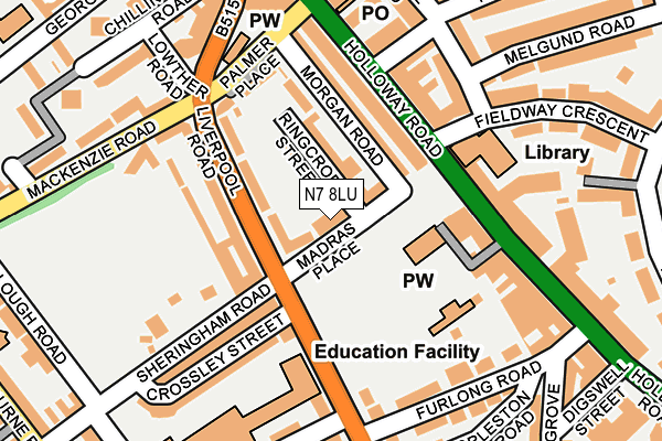 N7 8LU map - OS OpenMap – Local (Ordnance Survey)