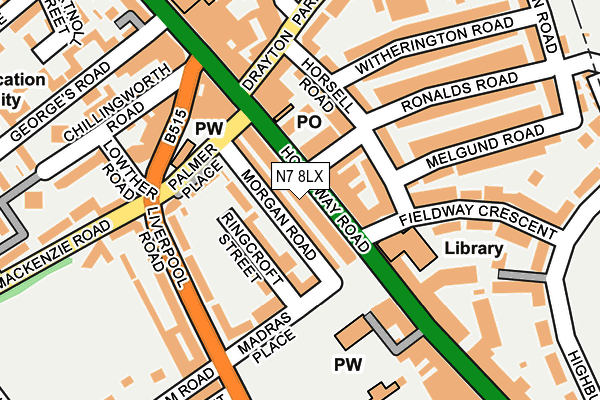 N7 8LX map - OS OpenMap – Local (Ordnance Survey)