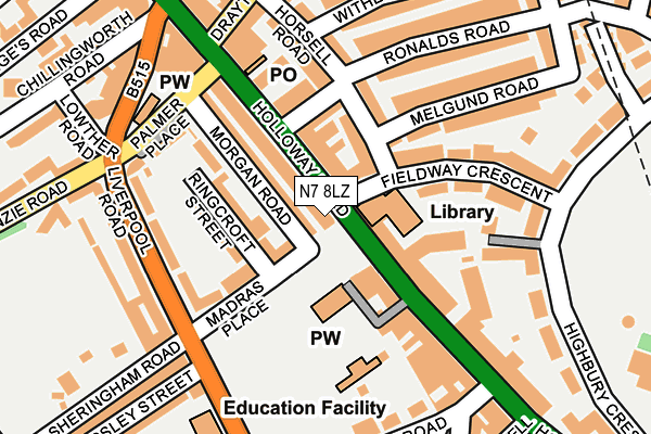 N7 8LZ map - OS OpenMap – Local (Ordnance Survey)