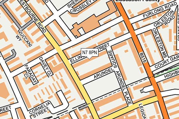 N7 8PN map - OS OpenMap – Local (Ordnance Survey)
