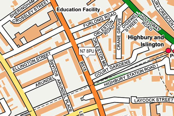 N7 8PU map - OS OpenMap – Local (Ordnance Survey)